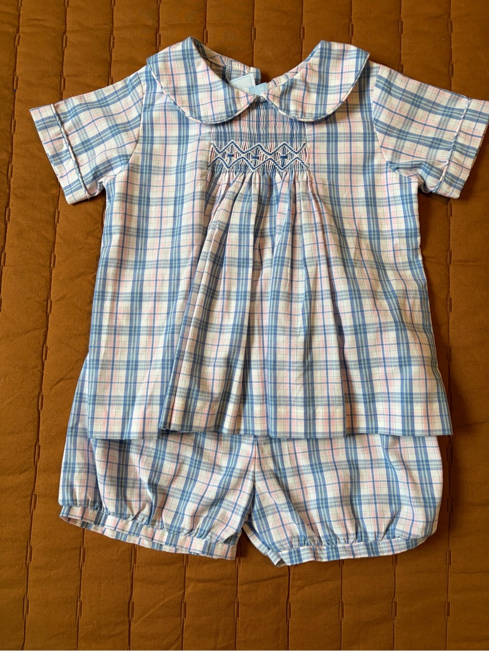 Little English Blue and Pink Plaid Short Set 3T